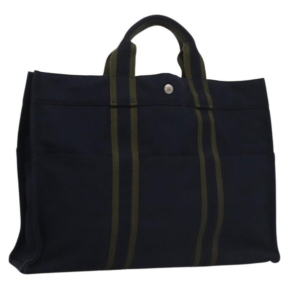 HERMES Fourre Tout MM Hand Bag Canvas Navy Auth ti2640 - Picture 1 of 16